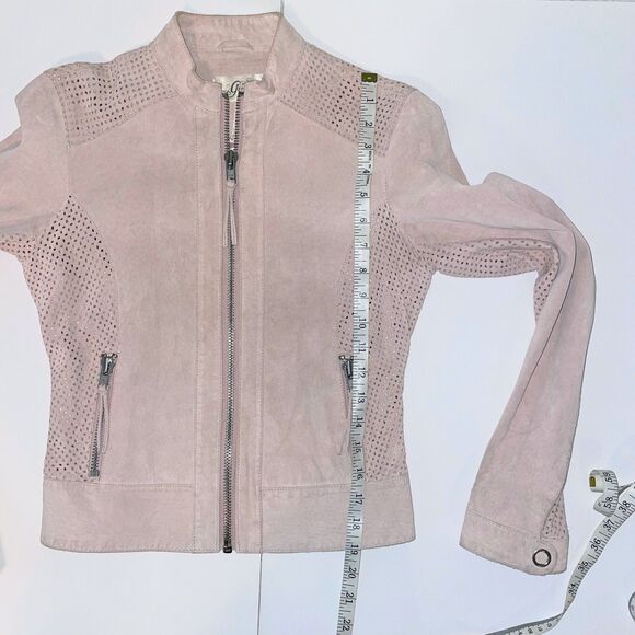 Guess Vintage Pink Suede Zip Up Motocycle Bomber Jacket Perforated Detail Y2K XS - Picture 10 of 14